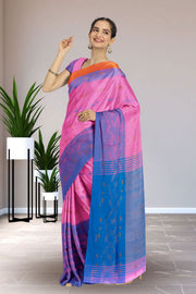 Pink Bengal Handwoven Jamdani Style Cotton Saree 10075344