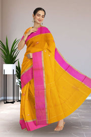 Yellow Chanderi Printed Silk Cotton Saree 10075364