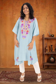 Blue Sozni Embroidered Crepe Silk Kaftan 10064733