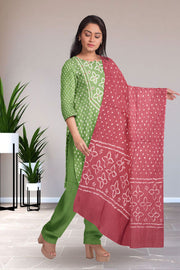 Green Bandhani Mirror Work 3 Piece Salwar Suit Material 10075484