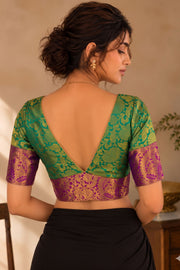 Peacock Whisper Green Kanjivaram Soft Silk Brocade Blouse With Floral Border 10076631