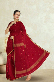 Red Maheshwari Silk Cotton Saree 10075258