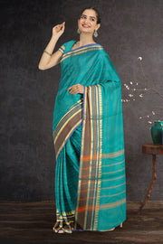 Green Handloom Chettinad Cotton Saree With Temple Border 10075902
