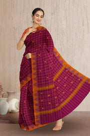 Maroon Handloom Chettinad Cotton Saree 10072661