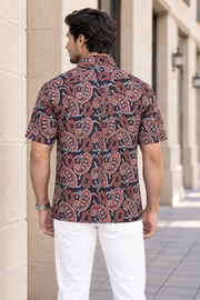 Black Half Sleeve Ajrakh Printed Cotton Mens Shirt 10071087