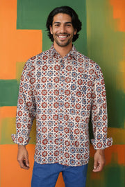 Cream Full Sleeve Ajrakh Printed Cotton Mens Shirt 10071159