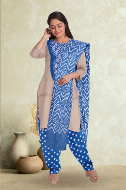 Blue Bandhani Mukaish Embroidery 3 Piece Salwar Suit Material 10075471
