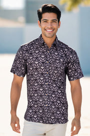 Black Half Sleeve Jahota Printed Cotton Mens Shirt 10074414