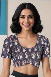 Black Hand Block Jahota Printed Cotton Blouse  10074987