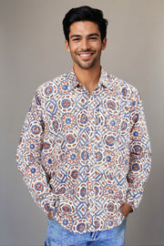 Cream Full Sleeve Ajrakh Printed Cotton Mens Shirt 10071160