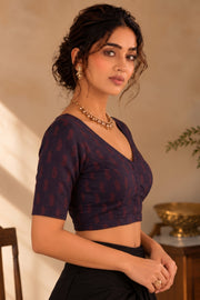 Maroon Indigo Hand Block Printed Cotton Blouse 10078140