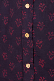 Indigo Handblock Print Pre-Washed Pure Cotton Crop Shirt 10074626