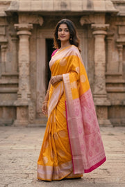 Yellow Kanjivaram Vegan Silk Saree with Contrast Pallu 10073865