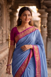 Ice Blue Mysore Semi Crepe Silk Saree 10077212