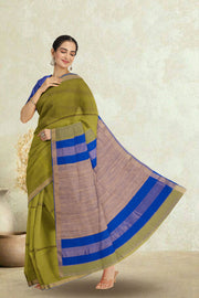 Green Maheshwari Silk Cotton Saree 10075237