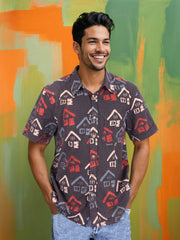 Black Half Sleeve Ajrakh Printed Cotton Mens Shirt 10073059