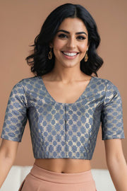 Grey Banarasi Chiniya Silk Blouse 10075005