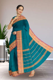 Blue Handloom Chettinad Cotton Saree 10072678