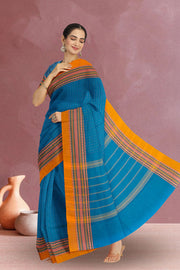 Blue Handloom Chettinad Cotton Saree 10072636