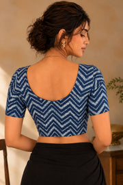 Blue Indigo Hand Block Print Cotton Blouse 10078148