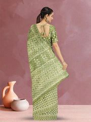 Avocado Green Dabu Print Kota Cotton Saree 10074182