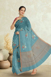 Blue Chanderi Silk Cotton Saree 10075381