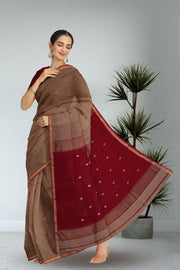 Brown Maheshwari Silk Cotton Saree 10075260