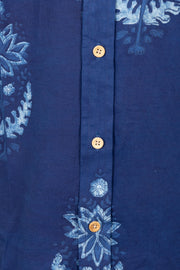 Indigo Handblock Print Pre-Washed Pure Cotton Shirt 10074614