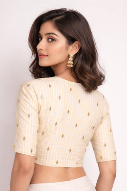 Cream Aari Embroidered Chanderi Silk Blouse 10068198