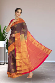 Maroon Kanjivaram Vegan Silk Saree with Contrast Pallu 10074864