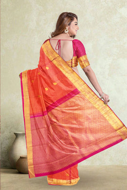 Radical Red Kanjivaram Silk Saree with Checks Design 10075639