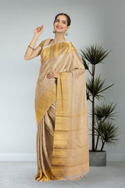 Beige Pure Zari Bridal Brocade Kanjivaram Silk Saree with Silver and Gold Zari Motifs 10063065
