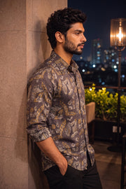 Brown Full Sleeve Vanaspathi Print Modal Silk Mens Shirt 10077507