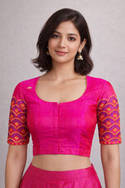 Pink Aari Embroidered Silk Blouse 10068938