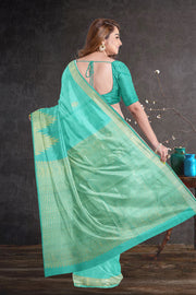 Minty Blue Ettukol Kanjivaram Silk Saree 10075647