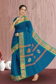 Blue Handloom Chettinad Cotton Saree Without Blouse 10072574