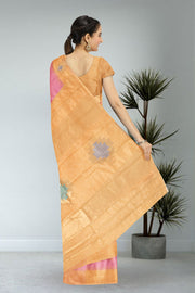 Kanjivaram Vegan Viscose Silk Pink Color Jute Style Finish 10075595