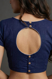 Blue Handcrafted Slub Cotton Solid Style Blouse 10073185