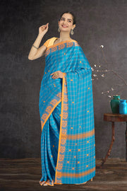 Blue Handloom Chettinad Cotton Saree 10075869
