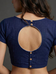 Blue Handcrafted Slub Cotton Solid Style Blouse 10073185