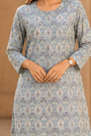 Denim Blue Hand Block Printed Cotton Dress 10077631
