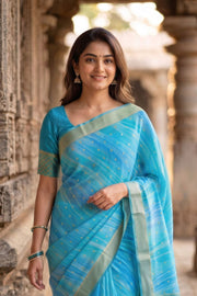 Skyline Blue Mysore Georgette Saree With Floral Butta Design And Zari Border 10076682