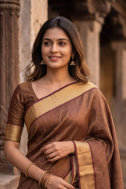 Rosewood Brown Mysore Crepe Silk Saree With Zari Border 10076656