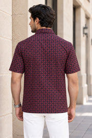 Violet Indigo Handblock Print Cotton Mens Halfsleeve Shirt 10076836