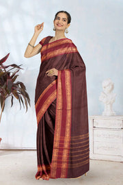 Brown Handloom Chettinad Cotton Saree 10075881