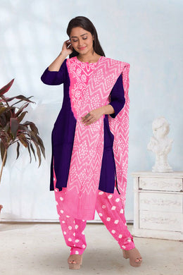 Pink Bandhani Mirror Work 3 Piece Salwar Suit Material 10075467