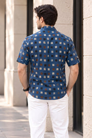 Blue Half Sleeve Ajrakh Printed Cotton Mens Shirt  10076826