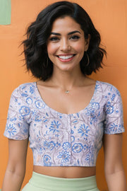 Blue Handblock Printed Cotton Blouse 10075222