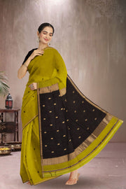 Green Maheshwari Silk Cotton Saree 10075264