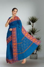 Blue Handloom Chettinad Cotton Saree Without Blouse 10075183